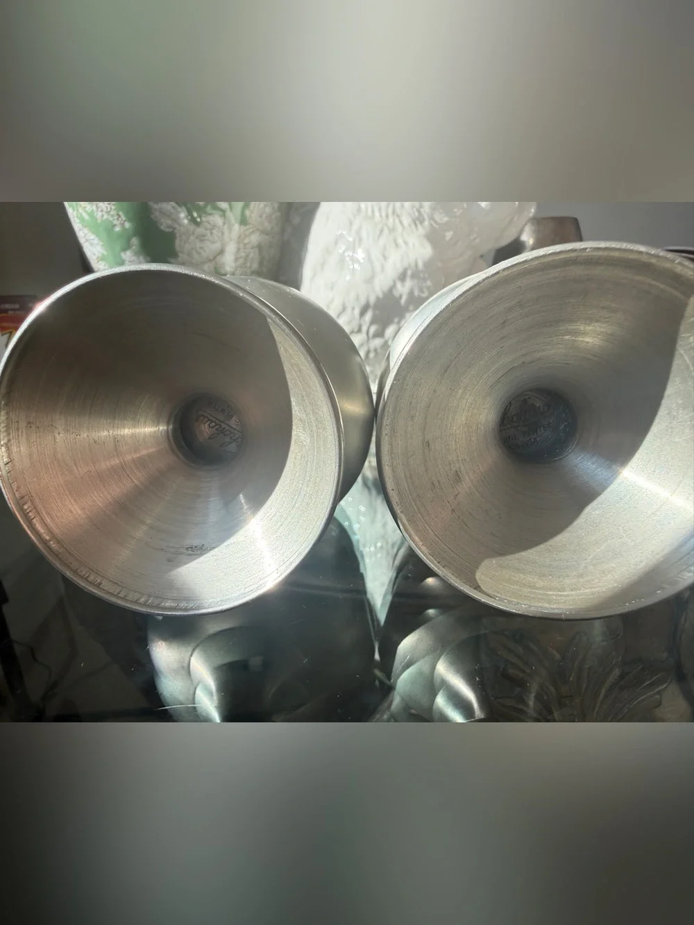 Vintage Schohaus Pewter Goblets Set of 2 Bolivia Inca Andean Design 4.5”